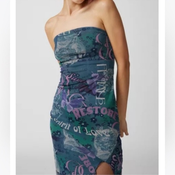 NWOT Urban Outfitters Samara Mesh Strapless Slit Midi Dress Purple Multi size XS - Picture 2 of 9